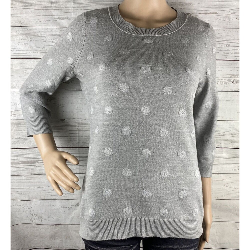 New York & Co. Sweater Gray Silver Glittery Polka Dot